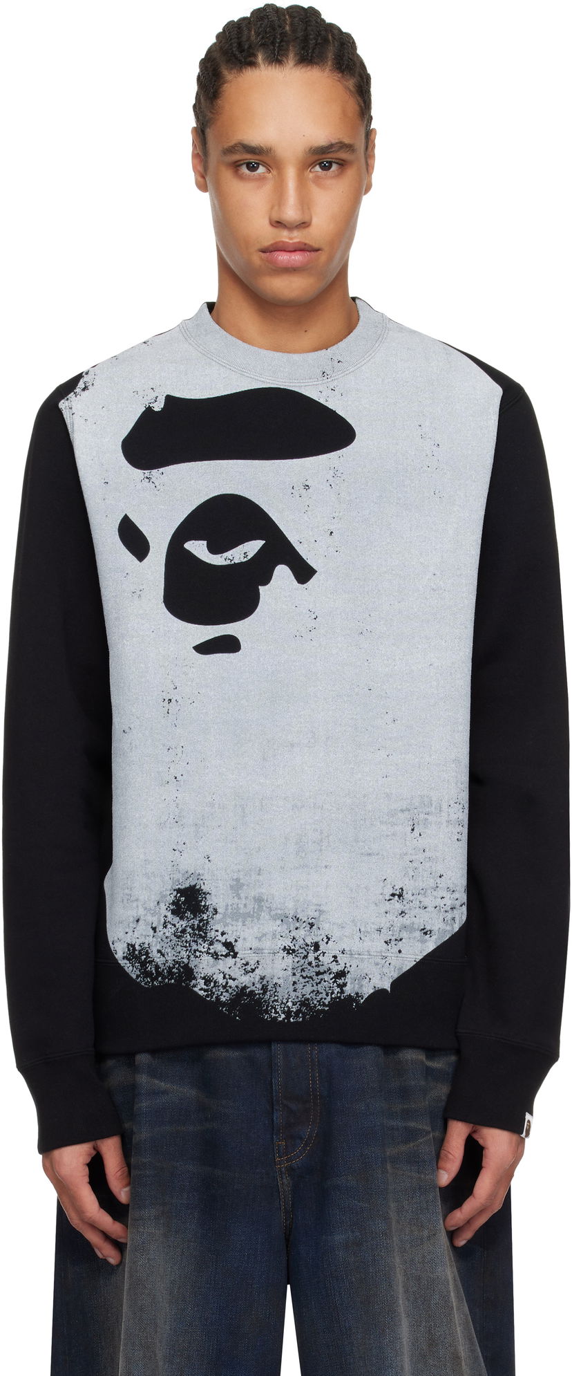 Pleteni pulover BAPE A Bathing Ape Ape Head Over Print Sweatshirt Siva | 001SWK801006M