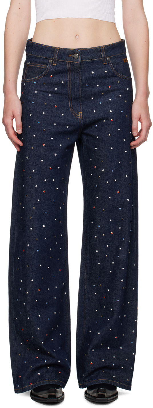 Kavbojke MSGM Blue Wide-Leg Studs Jeans Modra | 3741MDP235 247766
