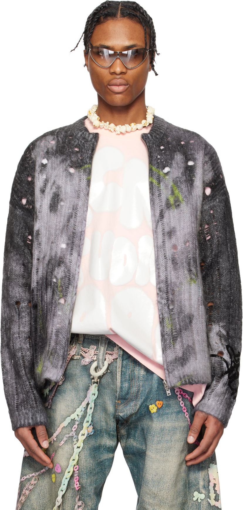 Pleteni pulover Acne Studios Acne Studios Printed Knit Cardigan Siva | B60356-