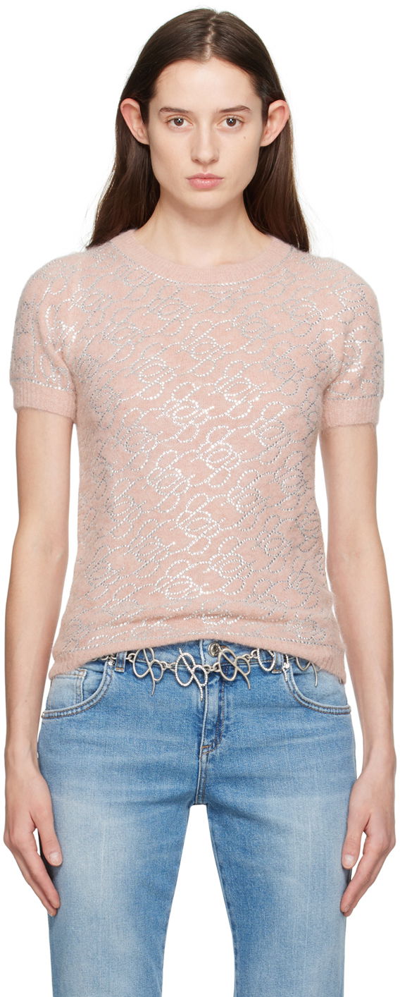 Pleteni pulover Blumarine Pink Crystal Pattern Short Sleeve Sweater Roza | P422M453A, 0