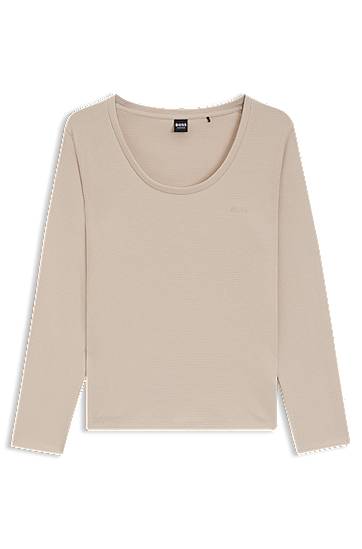 Pižame BOSS Long-Sleeved Scoop Neck Cotton-blend Waffle Pyjama Top Bež | 50550316