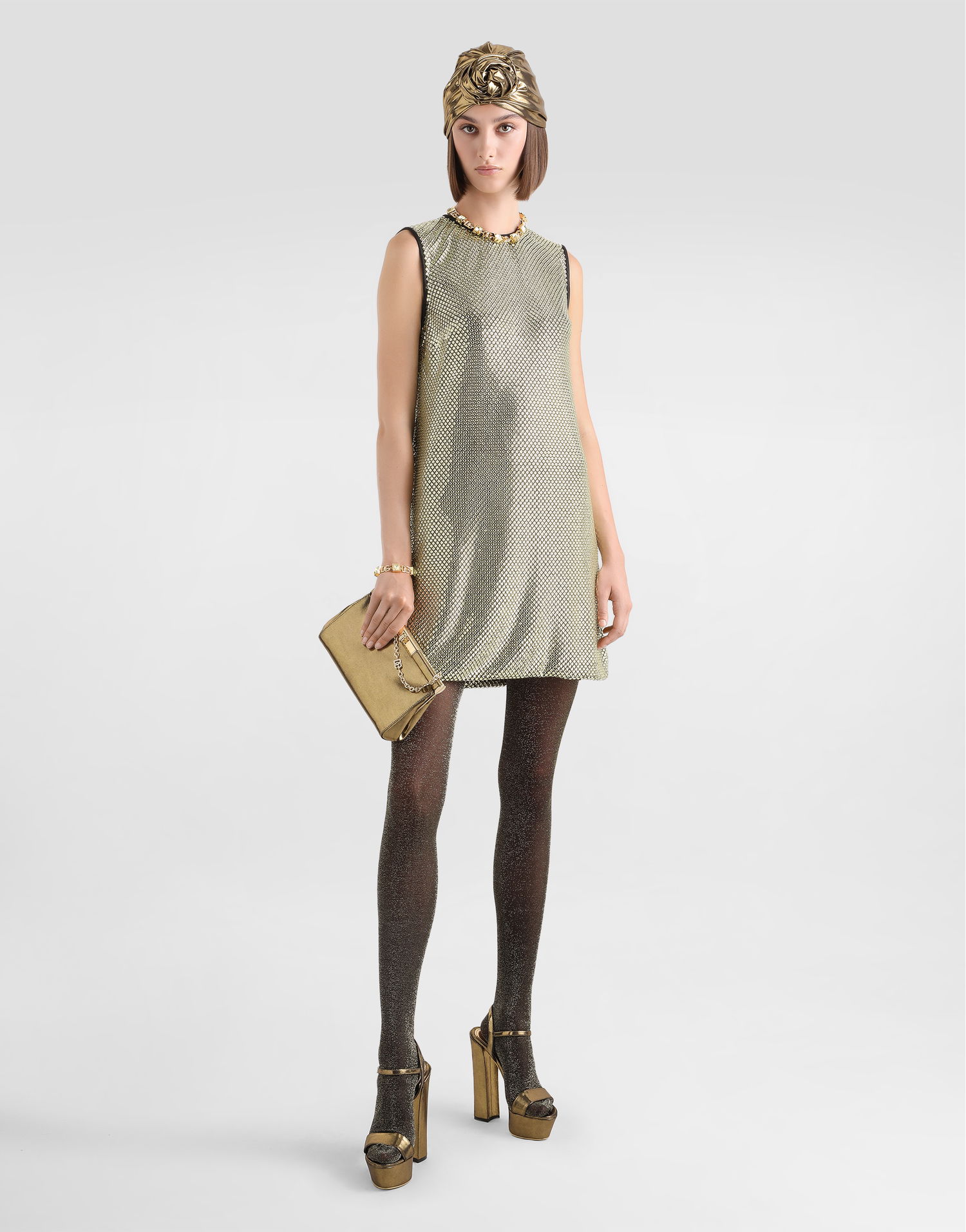 Obleke Dolce & Gabbana Crystal Mesh Dress Kovinski | F6TJMZFLSK3S0997, 1