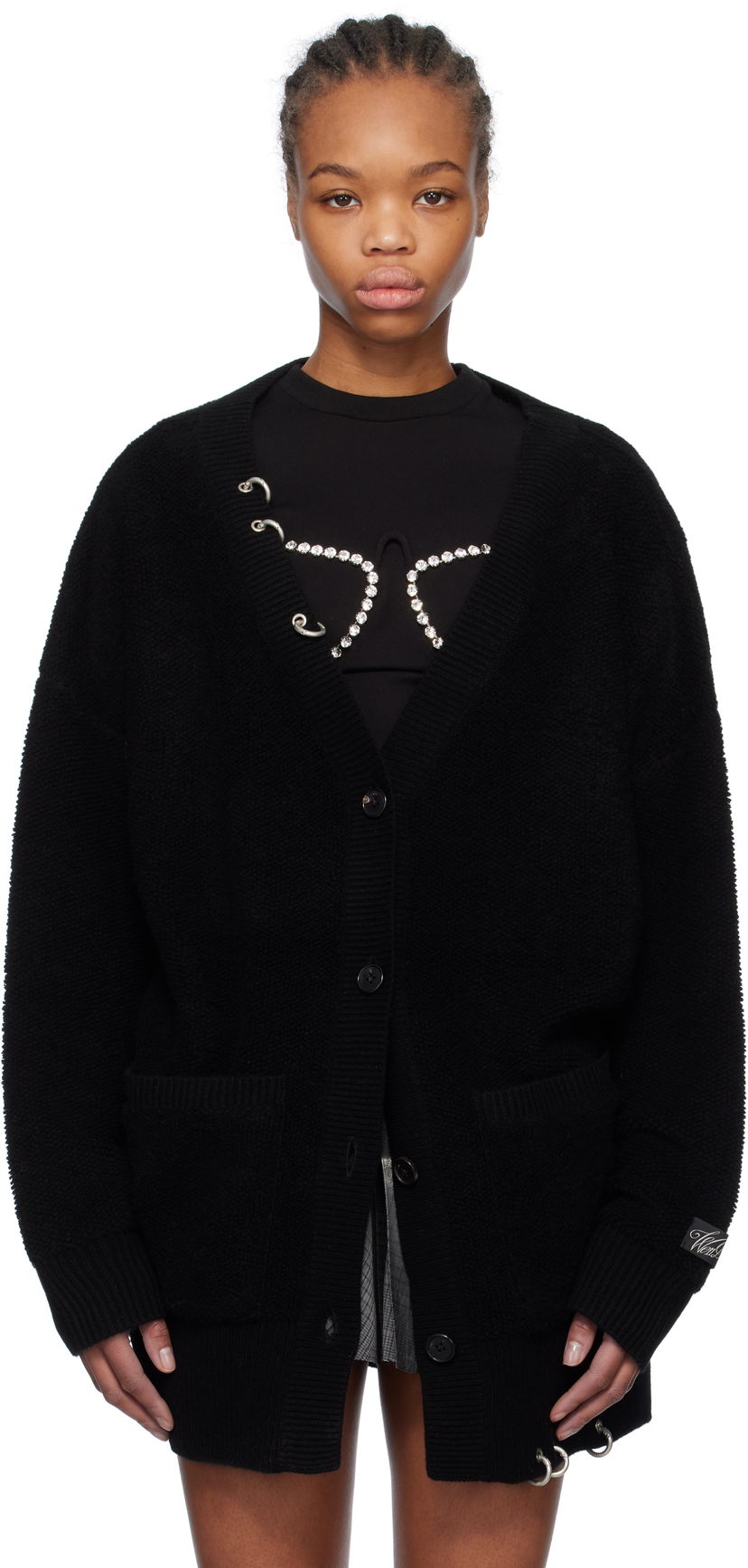 Pleteni pulover We11done We11done Pierced Oversized Cashmere Cardigan Črna | WD-KC0-25-673-W-BK