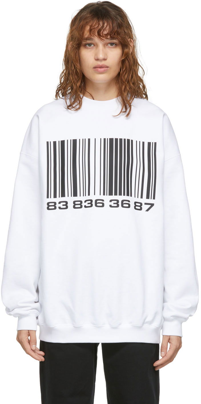Pulover VETEMENTS VTMNTS Big Barcode Sweatshirt Bela | VL12TR100W