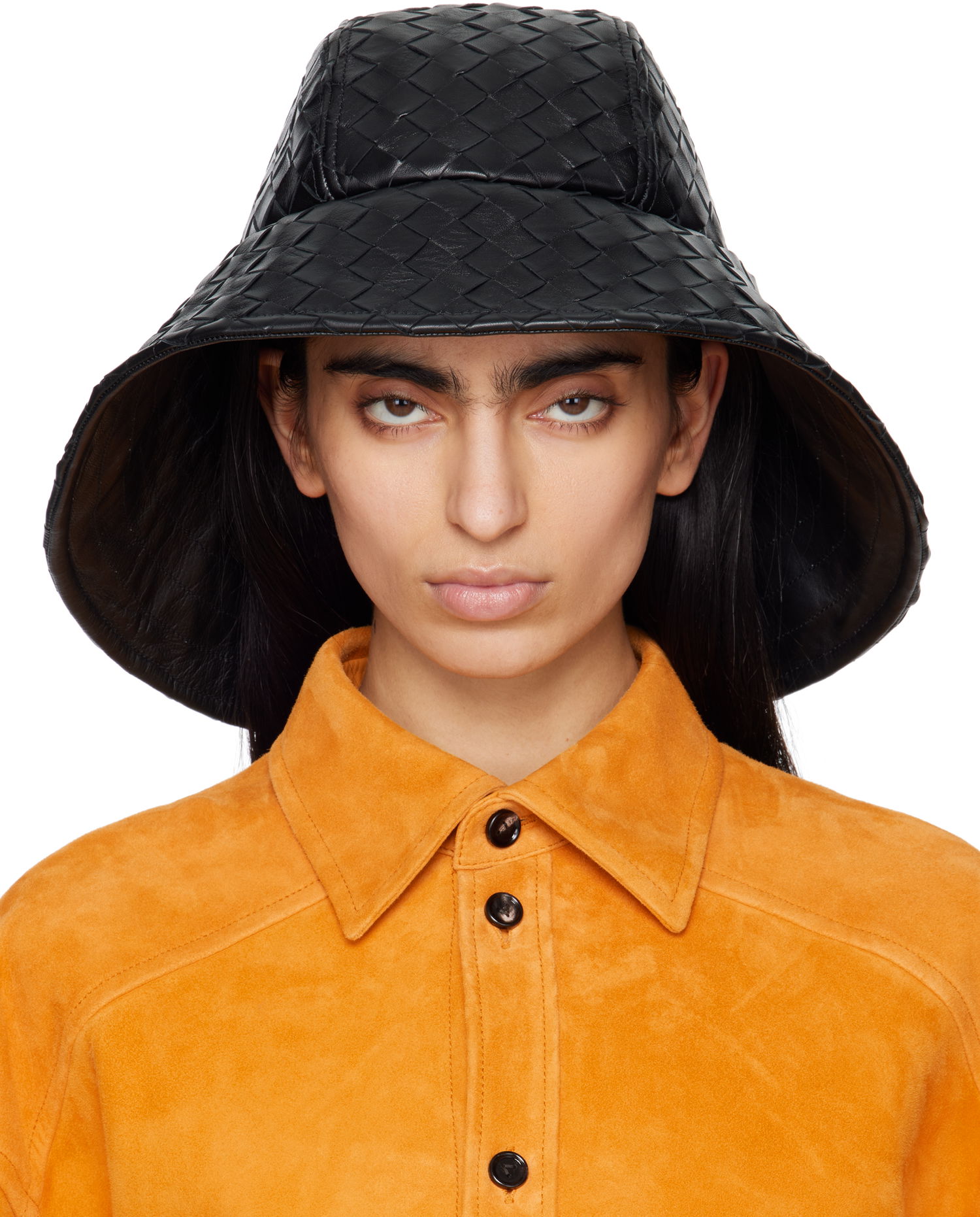 Klobuk Bottega Veneta Bottega Veneta Intrecciato Leather Beach Hat Črna | 821608 V2JG0, 0