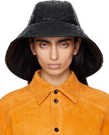 Klobuk Bottega Veneta Bottega Veneta Intrecciato Leather Beach Hat Črna | 821608 V2JG0, 0