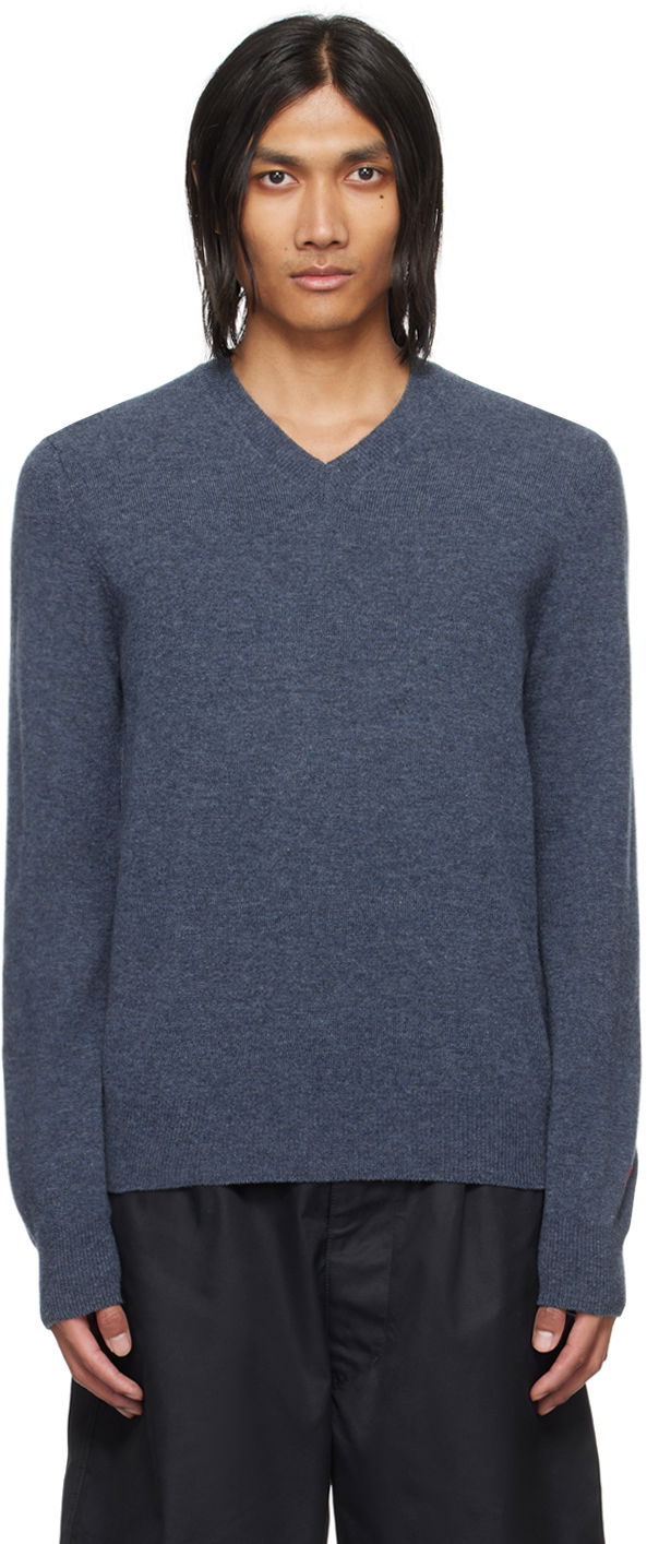 Pleteni pulover Comme des Garçons COMME des GARÇONS PLAY x V-Neck Sweater Mornarica | P1N090