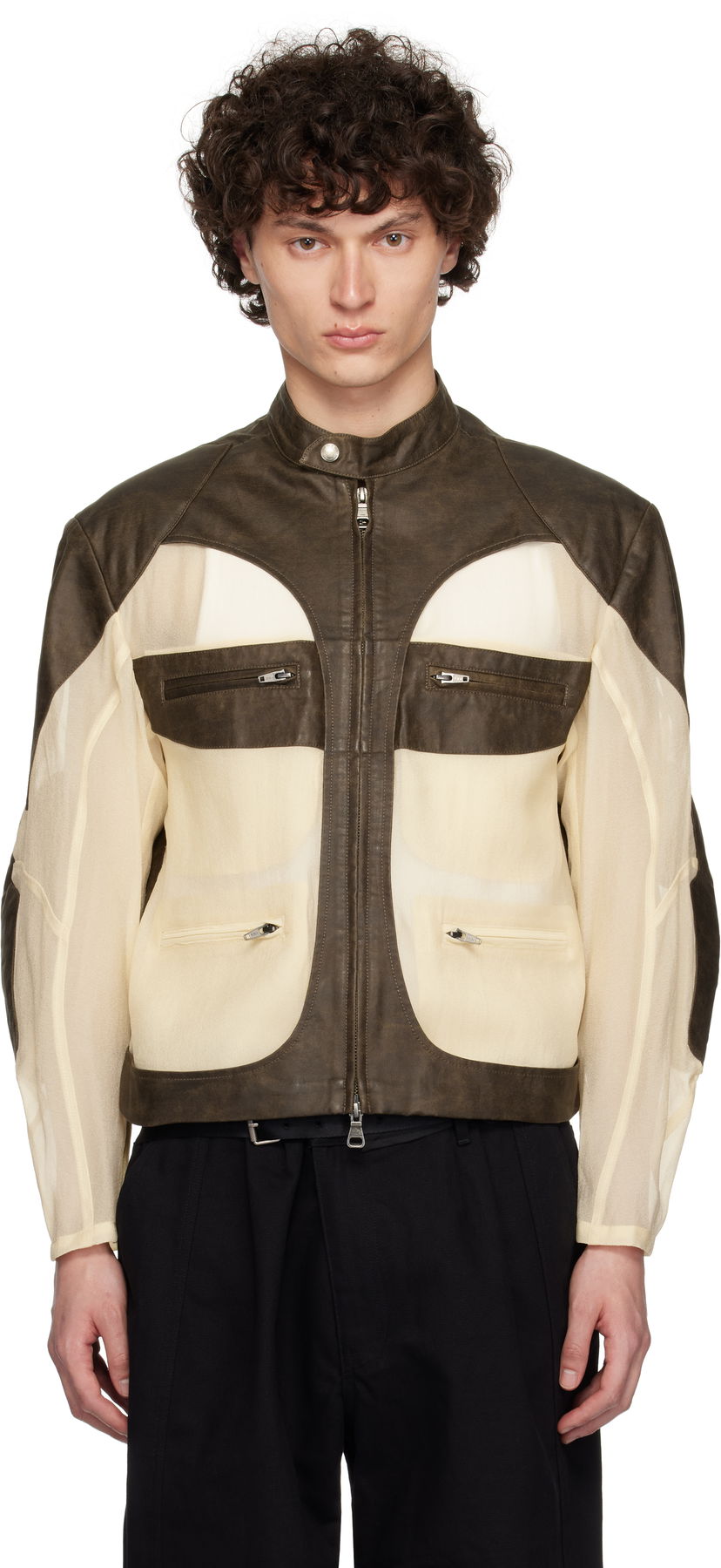 Jakna Andersson Bell Andersson Bell Faux-Leather & Sheer Rider Jacket Rjava | awa705u