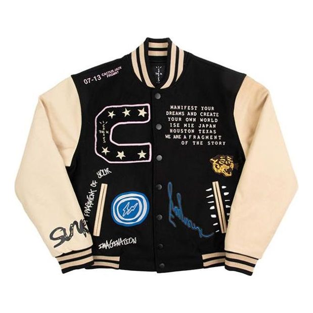 Bomber jakna Cactus Jack by Travis Scott Travis Scott x Fragment Cactus Jack Manifest Letterman Jacket Črna | CJFN-SS20