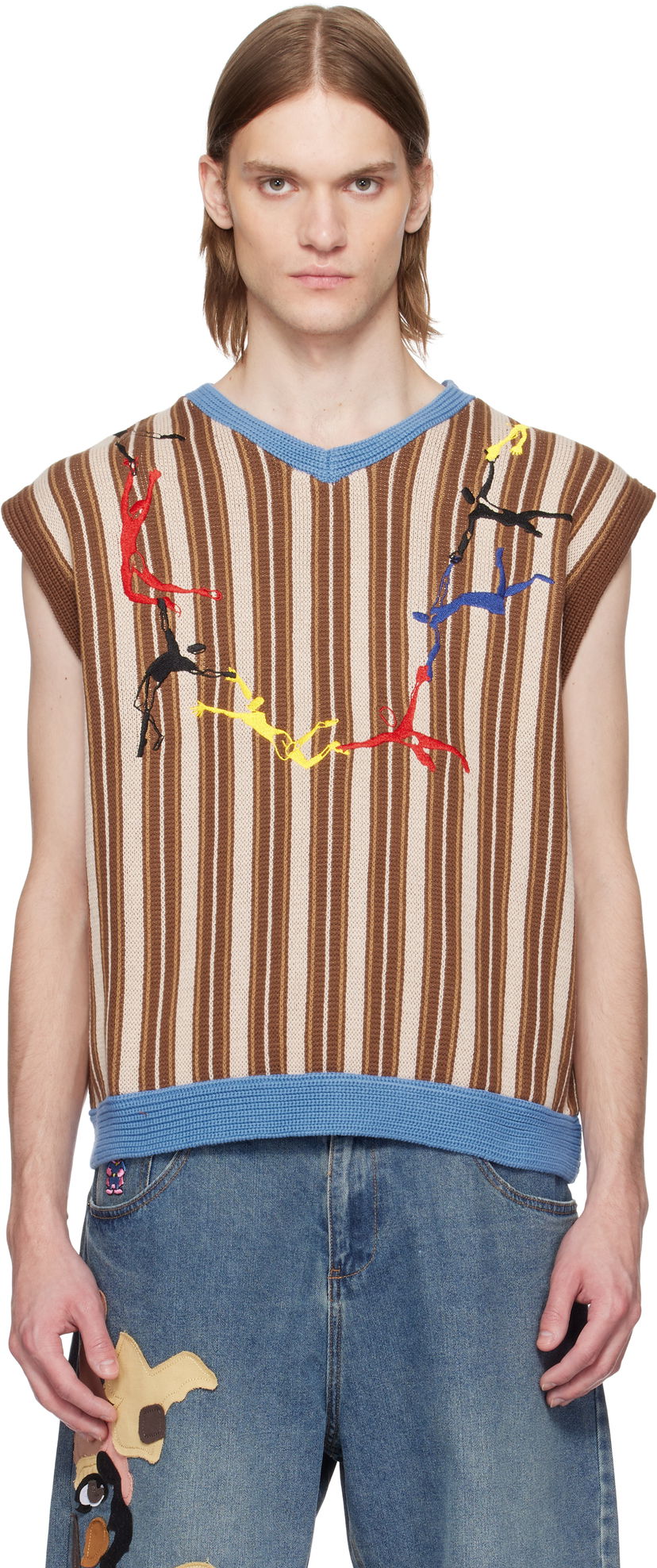 Pleteni pulover KidSuper KidSuper Embroidered Figures Knit Sweater Vest Rjava | SS25-SW-09