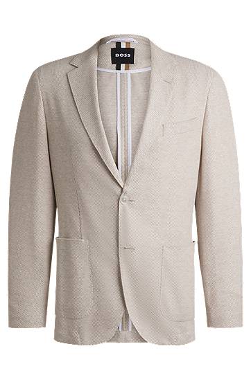 Jakna BOSS BOSS Regular-Fit Patterned Linen-Cotton Blazer Bež | 50542639