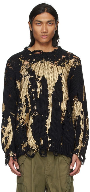 Pleteni pulover R13 R13 Printed Distressed Sweater Črna | R13WY197-Y126B, 0