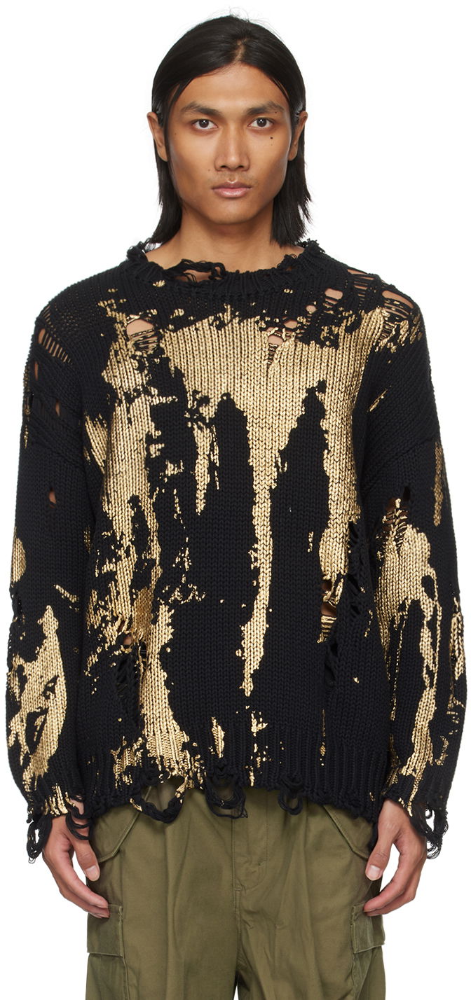 Pleteni pulover R13 R13 Printed Distressed Sweater Črna | R13WY197-Y126B