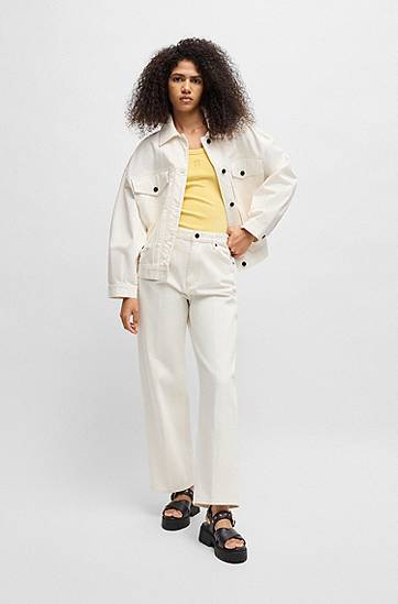 Jakna BOSS HUGO Oversized Rigid Denim Jacket Bela | 50535349, 1