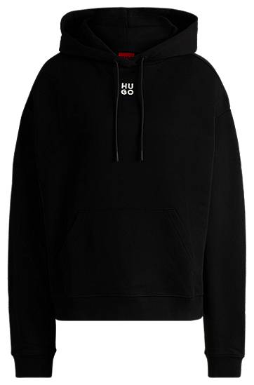 Pulover BOSS HUGO Cotton-Terry Hoodie with Stacked Logo Črna | 50522423, 0