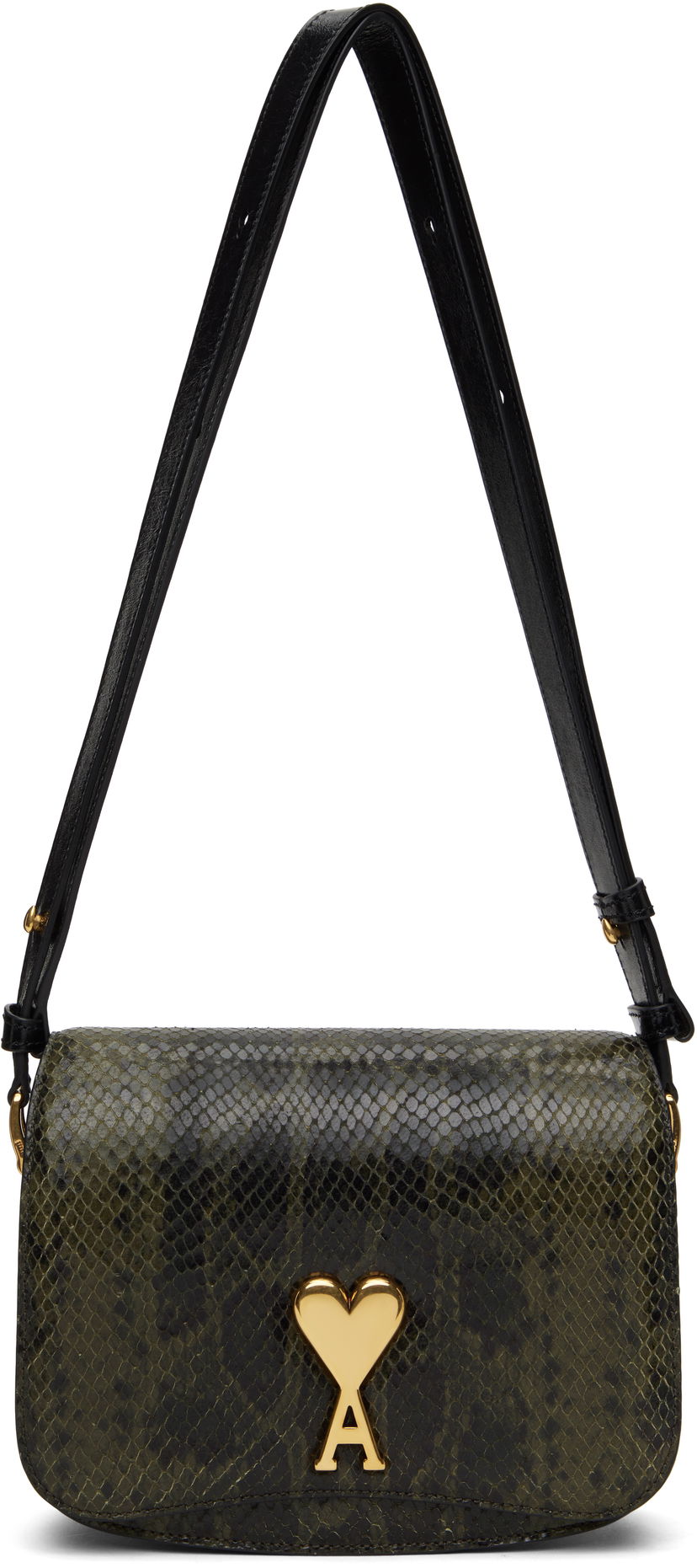 Torba za čez ramo AMI AMI Paris Leather Shoulder Bag Zelena | ULL005.AL0106