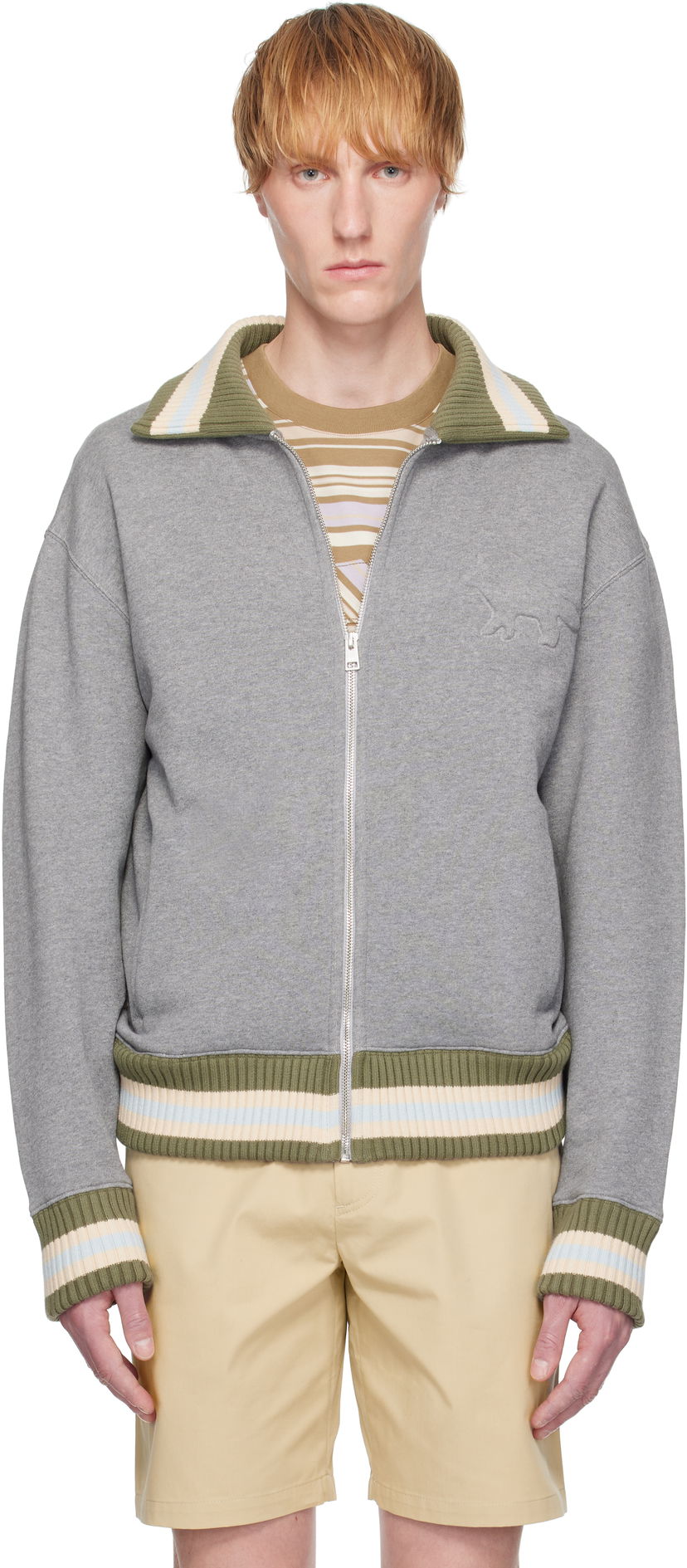 Bomber jakna MAISON KITSUNÉ Maison Kitsuné Varsity Zipped Bomber Jacket Siva | OM02130KM0321