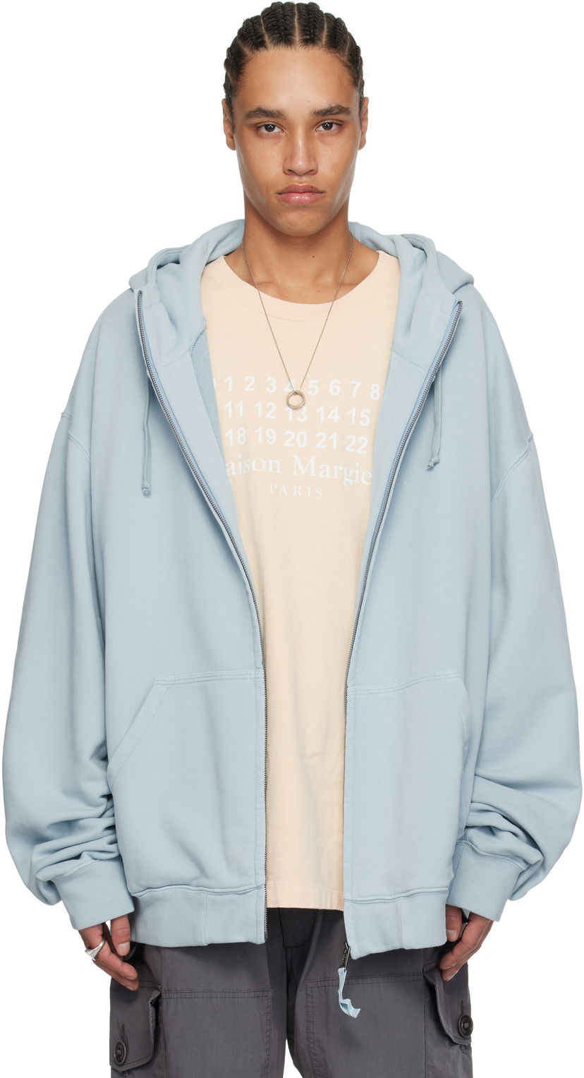 Pulover Maison Margiela Maison Margiela Embroidered Logo Zip-Up Hoodie Modra | S50HG0047 M25017