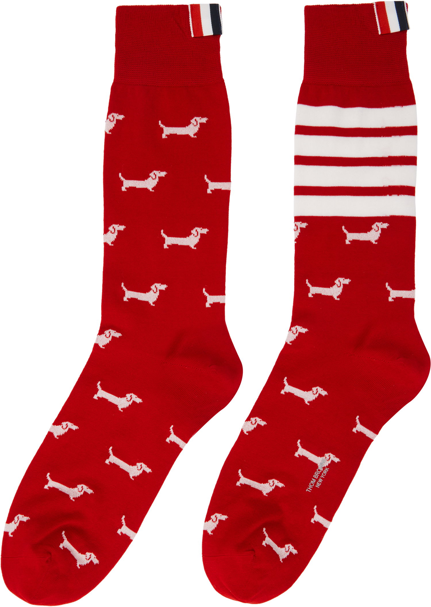 Nogavice Thom Browne Thom Browne Hector Mid Calf Socks with 4-Bar Rdeča | MAS200A-Y3012, 1