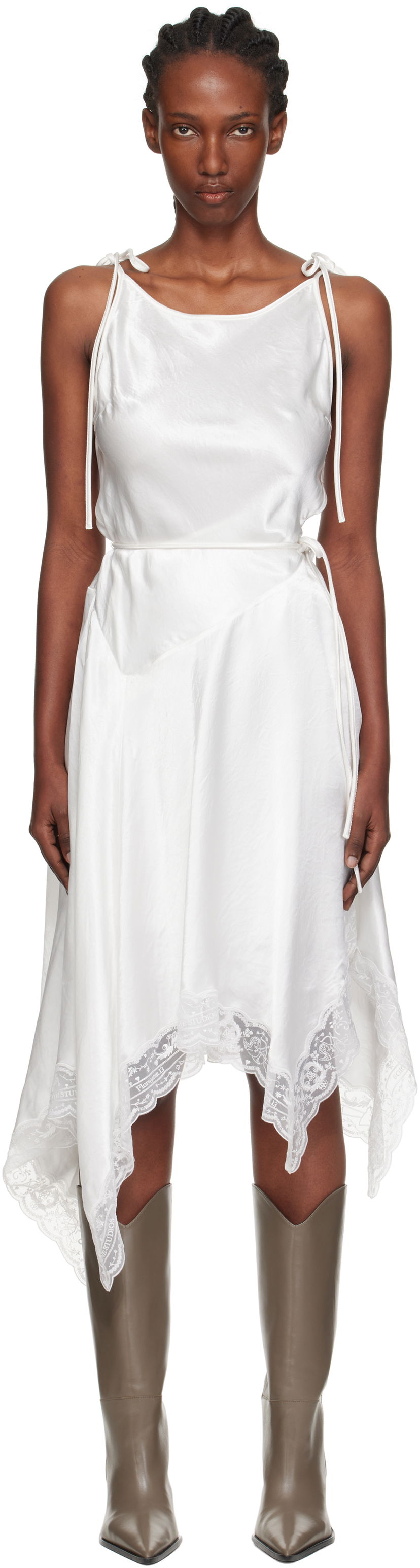 Obleke Acne Studios Acne Studios Satin Lace Midi Dress Bela | A20862-