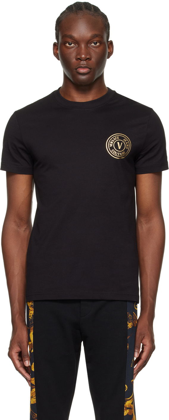 Majica Versace Jeans Couture V-Emblem T-Shirt Črna | E76GAHT02_ECJ00T