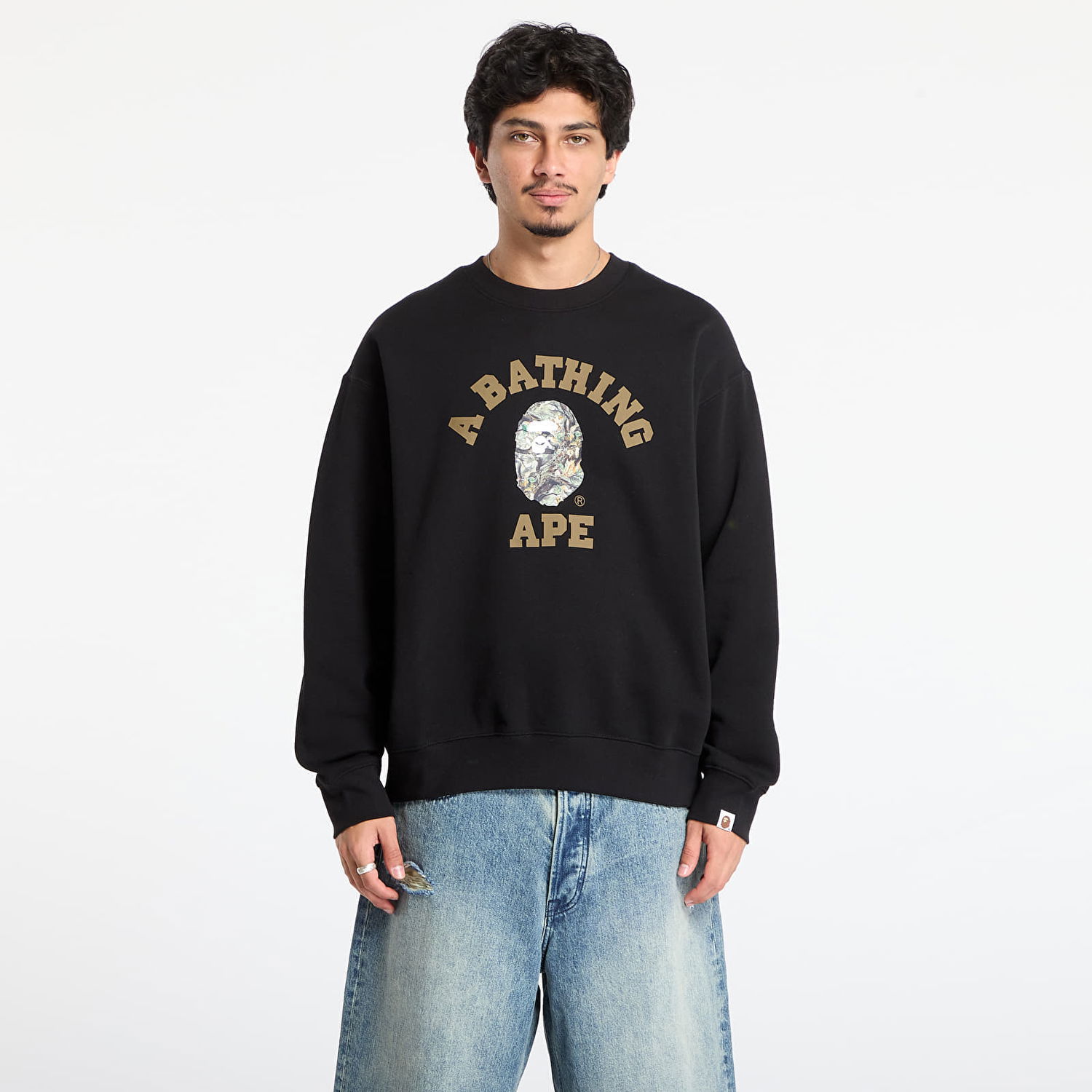 Pulover BAPE Tree Edge Camo College Relaxed Fit Crewneck Sweatshirt Črna | 001SWL801301MBLK, 0