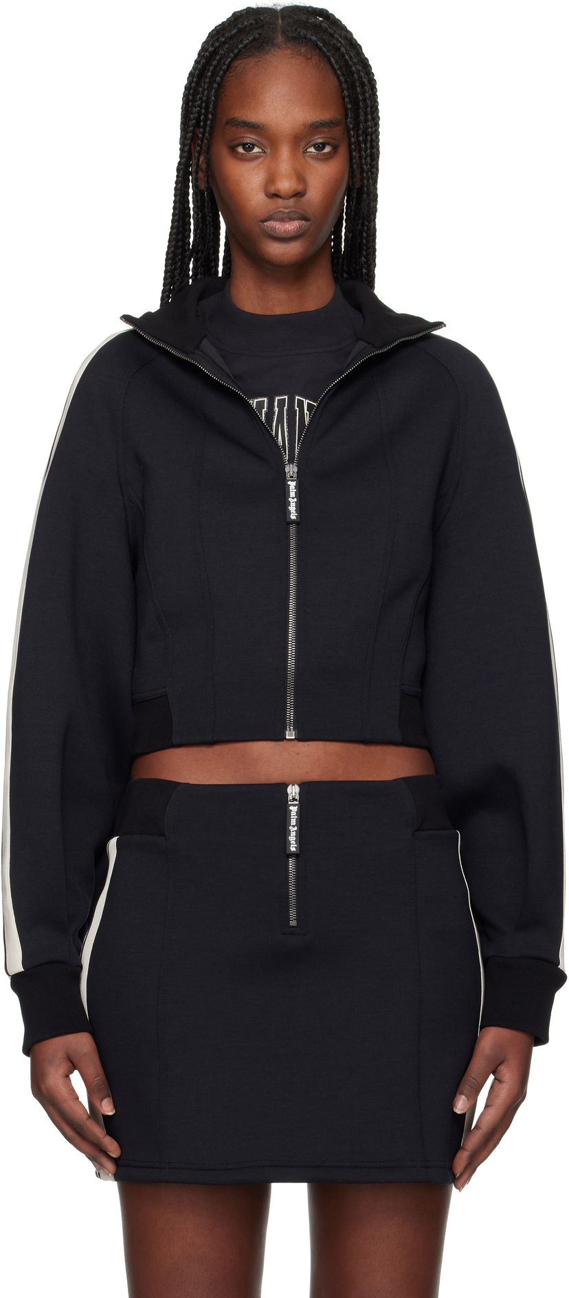Trenirka Palm Angels Palm Angels Neoprene Cropped Track Jacket Mornarica | PWEA127S25FAB0011003