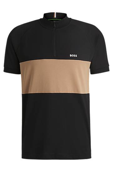Polo majica BOSS BOSS Active Cotton-Blend Polo Shirt with Colorblock Črna | 50538102