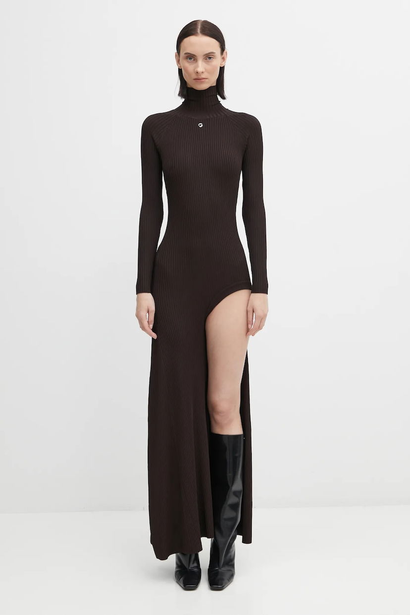 Obleke Coperni Leg Cut-Out Rib Gown Maxi Rjava | COPML155Y3011