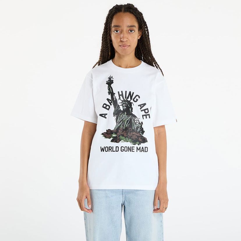 Majica BAPE Statue Of Liberty World Gone Mad Graphic T-Shirt Bela | 001TEL801050MWHT