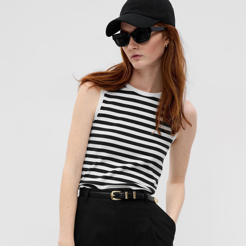 Majica brez rokavov GAP Sleeveless Modal Shell Black White Stripe Črna | 540735-03