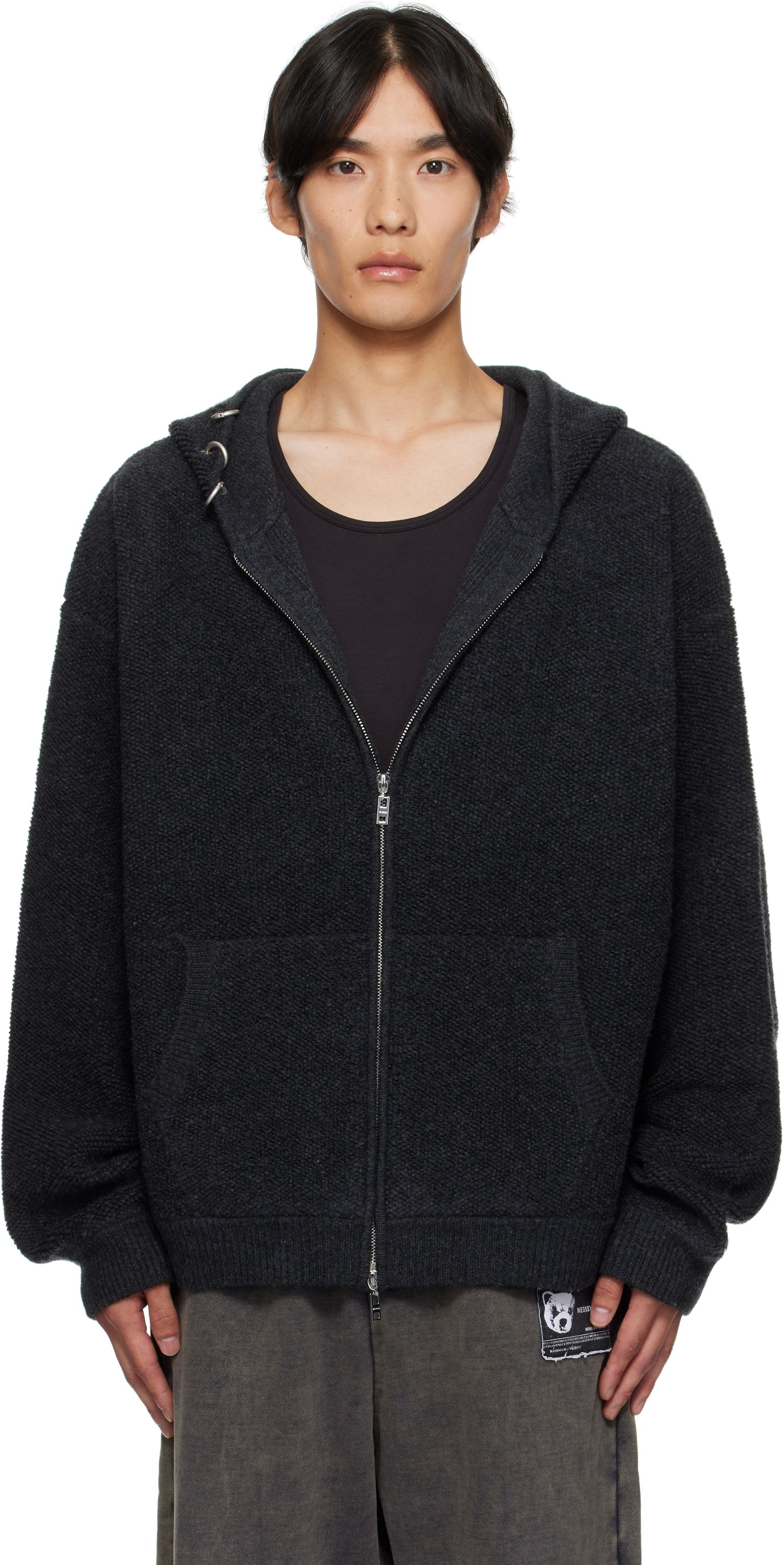 Pulover We11done We11done Bouclé Zip-Up Hoodie Siva | WD-KJ2-25-642-M-CH, 0