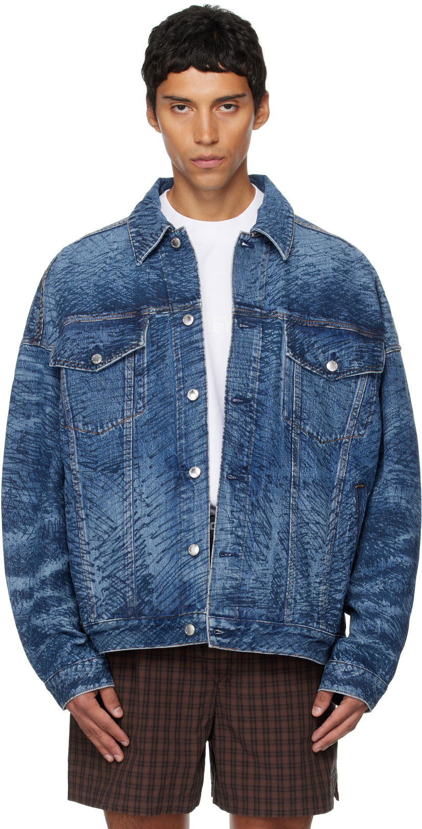 Jakna Alexander Wang Alexander Wang Graffiti Oversized Denim Trucker Jacket Modra | 6DC3252831