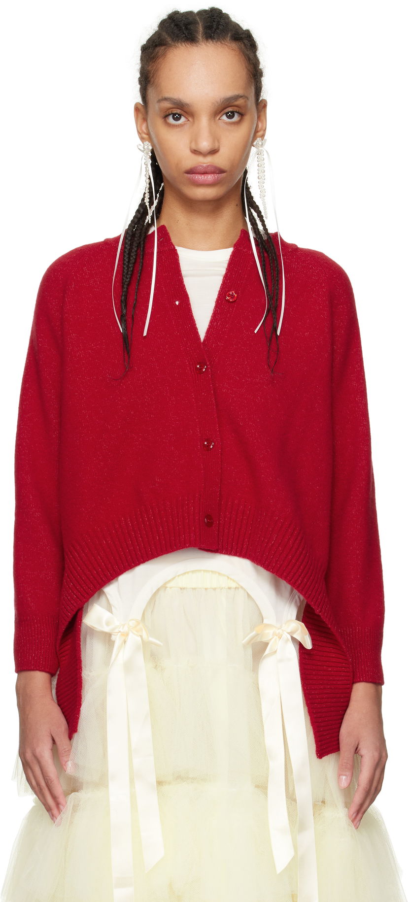 Pleteni pulover Simone Rocha Simone Rocha Open Back Cardigan Rdeča | LMK7 0660
