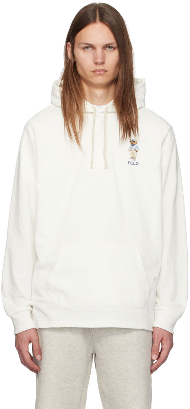 Pulover Polo by Ralph Lauren White Polo Bear Rugby Hoodie Bela | 710941869001
