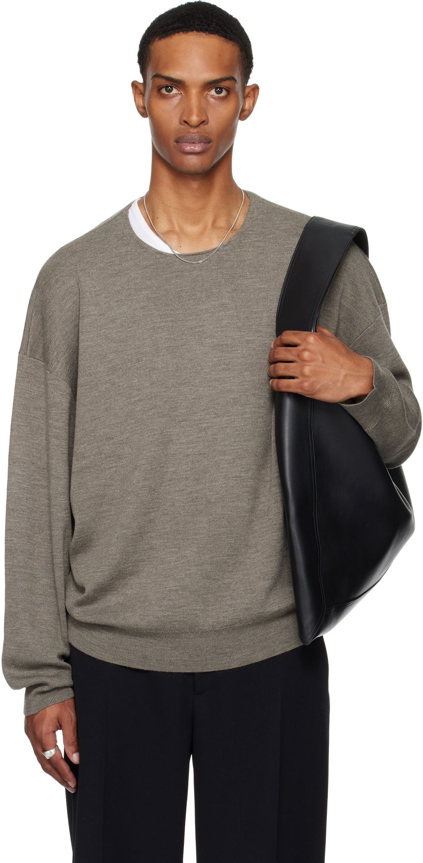 Pleteni pulover Fear of God Fear of God ESSENTIALS Merino Long Sleeve Crewneck Sweater Siva | 192SP256493F