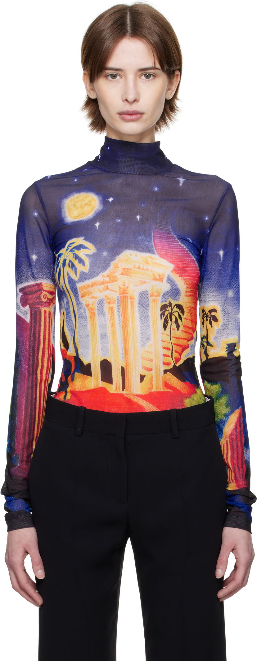 Pleteni pulover Casablanca Casablanca Midnight Acropolis Mesh Turtleneck Top Večbarvna | WPS25-JTP-028-01