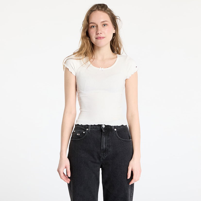 Majica Tommy Hilfiger Tommy Jeans Slim Scallop Rib Tee Bela | DW0DW19504 YBH