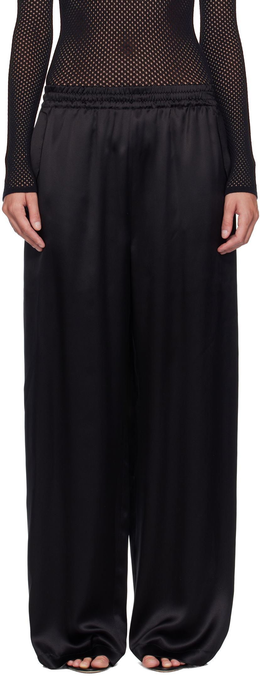 Hlače WARDROBE.NYC WARDROBE.NYC Satin Pajama Trousers Črna | W2242F25SE
