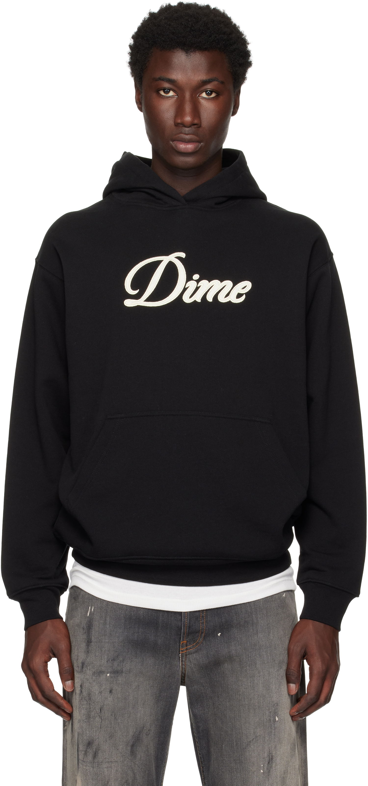 Pulover Dime Cursive Hoodie Črna | DIMESU2543BLK, 0