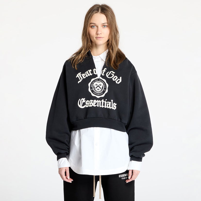 Pulover Fear of God Heavy Fleece Cropped V-Neck Hoodie Črna | 192HO245590FW-001