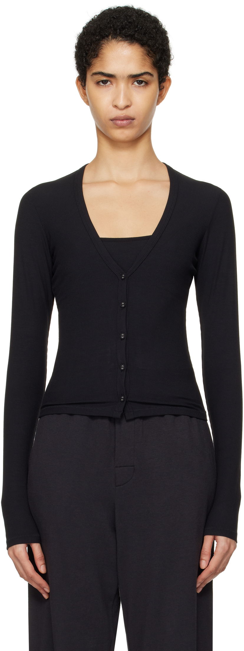 Pleteni pulover SKIMS Lounge Knit Cardigan Črna | LS-LST-6742W