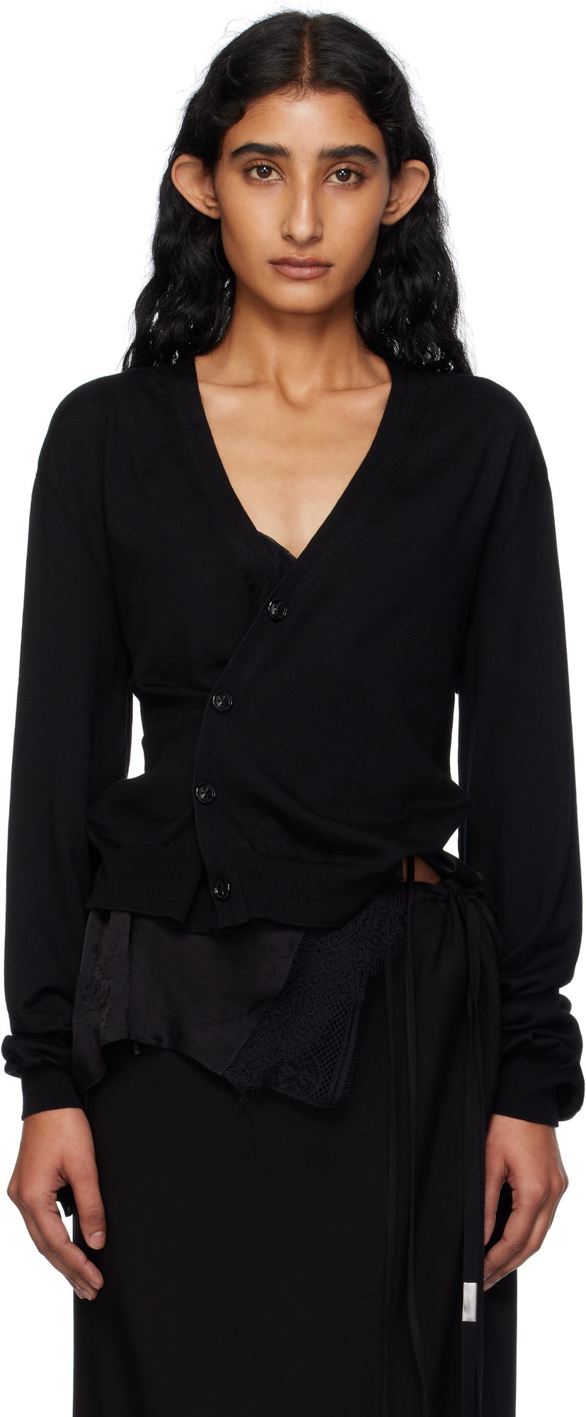 Pleteni pulover Ann Demeulemeester Ann Demeulemeester Zofia Asymmetric Spliced Cardigan Črna | 2510-W-KN18-KN056-099