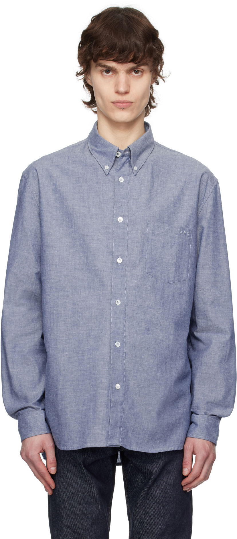Srajce A.P.C. A.P.C. Edouard Embroidered Shirt Modra | COHDV-H12509
