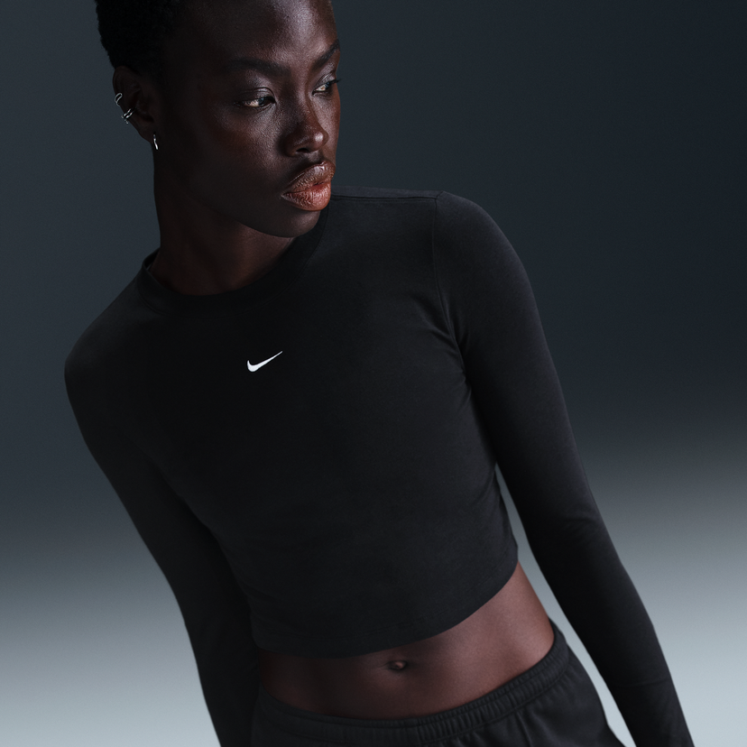 Krop-top Nike Sportswear Chill Knit Long Sleeve Cropped Top Črna | HF5322-011