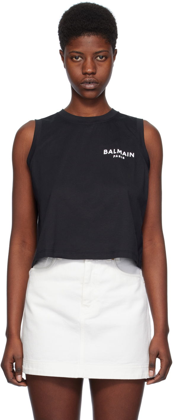 Majica brez rokavov Balmain Flocked Tank Top Črna | CF1EA025BB01, 0