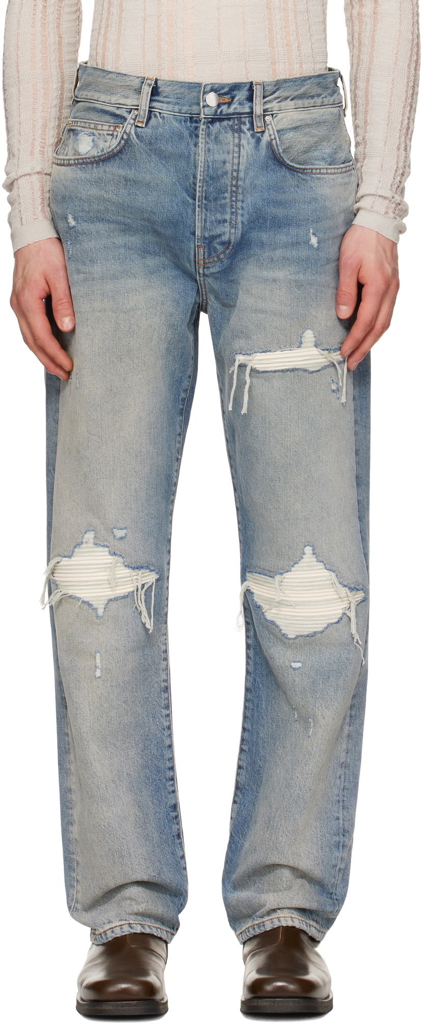 Kavbojke AMIRI AMIRI Suede Straight MX1 Jeans Modra | AMDNGH1085