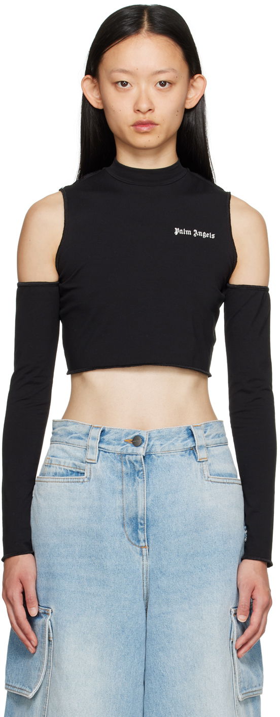 Majica Palm Angels Black Cutout Long Sleeve Bela | PWAB029F23FAB0011003