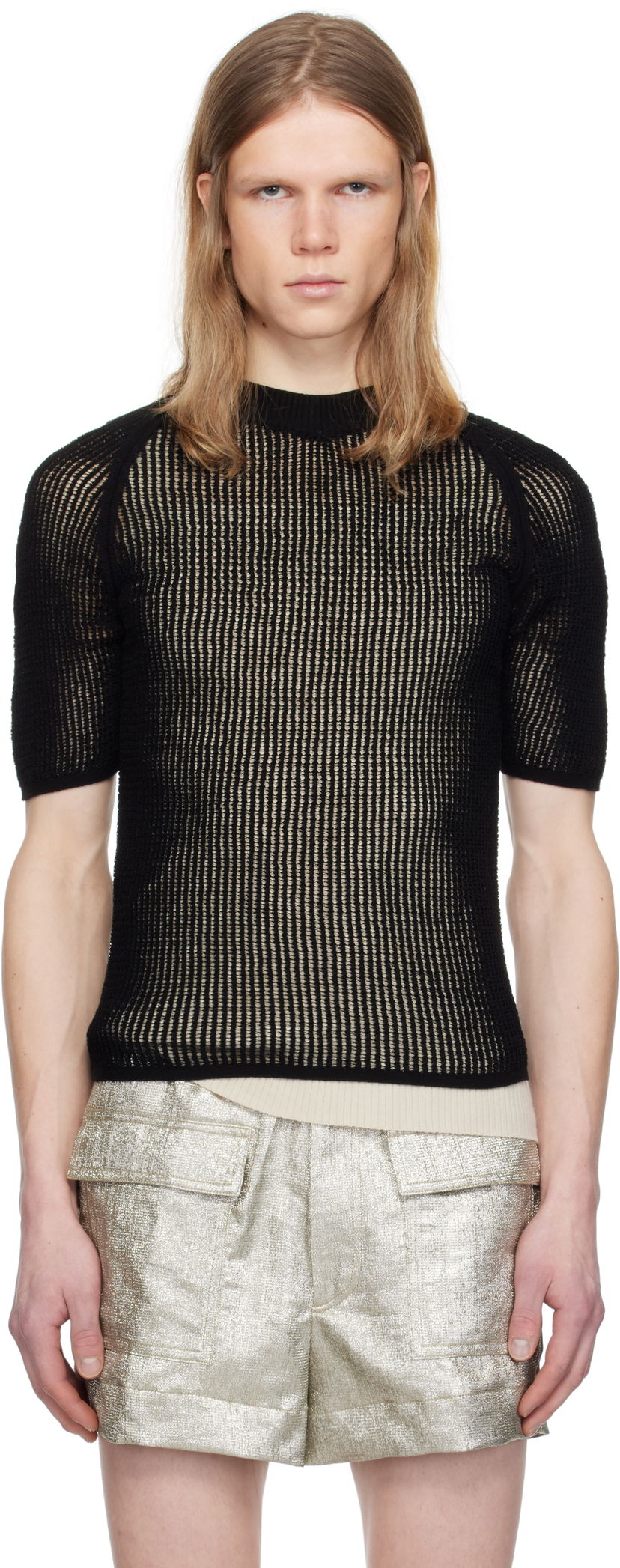 Pleteni pulover Dries Van Noten Dries Van Noten Open-Knit T-Shirt Črna | 251-021210-1709