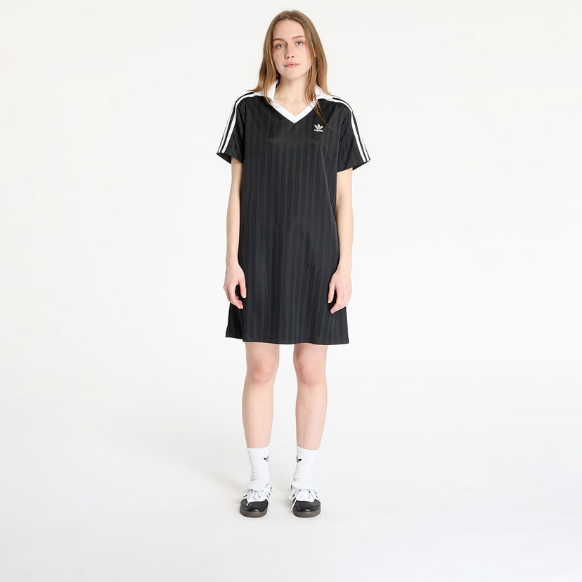 Obleke adidas Originals Adicolor Football Jacquard V-Neck Dress Črna | JD2599